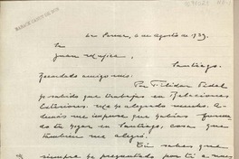 [Carta] 1939 agosto 6, La Serena, Chile [a] Juan Mujica de la Fuente