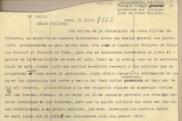 [Oficio Consular N°19011] 1962 julio 25, Arequipa, Perú [al] Ministerio de Relaciones Exteriores, Santiago, Chile
