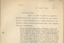 [Oficio consular N°14] 1964 enero 29, Lima, Perú [al] Embajador de Chile en Lima, Perú
