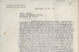 [Carta] 1959 diciembre 10, Santiago, Chile [a] Sergio Fernández Larraín, Madrid, España