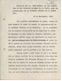 [Discurso en los funerales de Don Fernando Márquez de la Plata]