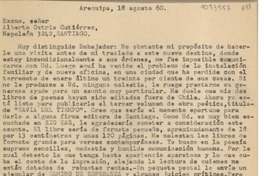 [Carta] 1960 agosto 18, Arequipa, Perú [a] Alberto Ostria Gutiérrez, Santiago, Chile