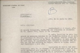 [Carta] 1963 junio 21, Lima, Perú [al] Ministro de Relaciones Exteriores, Santiago, Chile