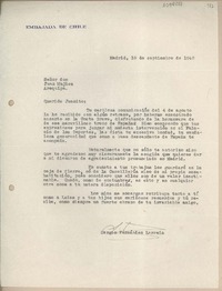 [Carta] 1960 septiembre 10, Madrid, España [a] Juan Mujica, Arequipa, Perú