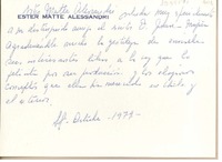 [Tarjeta] 1979 octubre, Santiago, Chile [a] Juan Mujica de la Fuente