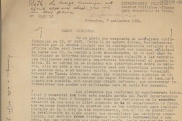 [Oficio N°24318] 1961 septiembre 7, Arequipa, Perú [al] Ministro de Relaciones Exteriores, Santiago, Chile