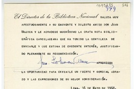 [Carta] 1968 mayo 16, Lima, Perú [a] Juan Mujica de la Fuente