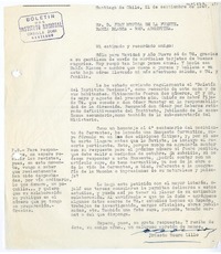 [Carta] 1947 septiembre 21, Santiago, Chile [a] Juan Mujica, Bahía Blanca, Argentina