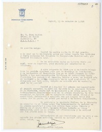 [Carta] 1950 octubre 13, Madrid, España [a] Juan Mujica, Bilbao, España