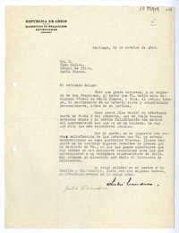 [Carta] 1945 octubre 24, Santiago, Chile [a] Juan Mujica, Bahía Blanca, Argentina