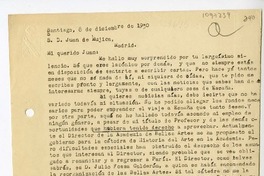[Carta] 1930 diciembre 8, Santiago, Chile [a] Juan Mujica de la Fuente