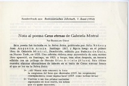 Nota al poema "Ceras eternas" de Gabriela Mistral  [manuscrito] Rodolfo Oroz Scheibe.