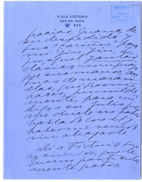 [Carta] [1939] Mar del Plata, Argentina [a] Juana de Ibarbourou  [manuscrito] Gabriela Mistral .