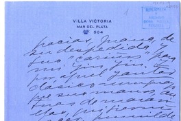 [Carta] [1939] Mar del Plata, Argentina [a] Juana de Ibarbourou  [manuscrito] Gabriela Mistral .