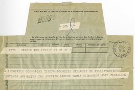 [Telegrama] 1971, octubre 22, Madrid, España [a] Pablo Neruda  [manuscrito] María Fenanda José Caballera.