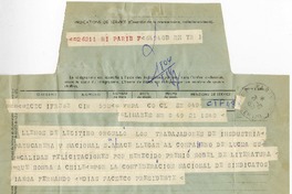 [Telegrama] 1971 octubre 21, Linares, Chile [a] Pablo Neruda  [manuscrito] Fernando Díaz Pacheco.