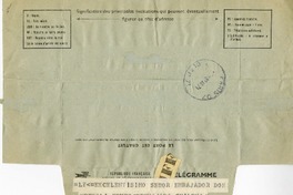 [Telegrama] 1971 octubre 22, Punta Arenas, Chile [a] Pablo Neruda  [manuscrito] Evalterio Agüero.