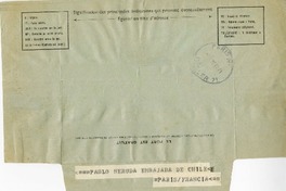 [Telegrama] 1971 octubre 22, Castro, Chile [a] Pablo Neruda  [manuscrito] Profesorado Escuela de Mujeres de Castro.