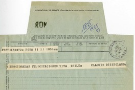 [Telegrama] 1971 octubre 22, Roma, Italia [a] Pablo Neruda  [manuscrito] Claudio di Girolamo.