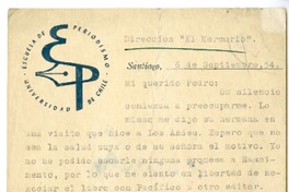 [Carta] 1954 septiembre 6, Santiago, Chile [a] Pedro Olmos  [manuscrito] Ernesto Montenegro.