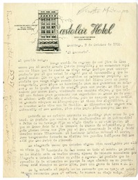 [Carta] 1950 octubre 9, Santiago, Chile [a] Pedro Olmos  [manuscrito] Ernesto Montenegro.