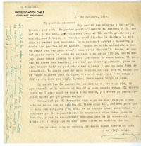 [Carta] 1954 febrero 17, Santiago, Chile [a] Pedro Olmos  [manuscrito] Ernesto Montenegro.