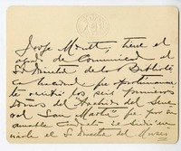 [Tarjeta] 1910 diciembre 9, Valparaíso, Chile [a] Biblioteca Nacional de Chile  [manuscrito] Jorge Montt Álvarez.