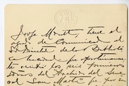 [Tarjeta] 1910 diciembre 9, Valparaíso, Chile [a] Biblioteca Nacional de Chile  [manuscrito] Jorge Montt Álvarez.