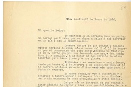 [Carta] 1966 enero 23, Talca, Chile [a] Pedro Olmos  [manuscrito] Alfonso Mora.