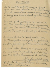 El toro  [manuscrito] Rafael Morales.