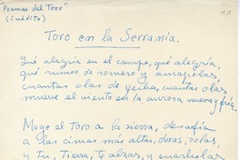 Toro en la serranía  [manuscrito] Rafael Morales.
