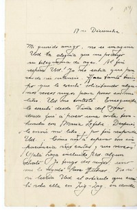[Carta] [1917] diciembre 17, Santiago, Chile [a] Julio Munizaga  [manuscrito] María Monvel.