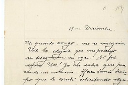 [Carta] [1917] diciembre 17, Santiago, Chile [a] Julio Munizaga  [manuscrito] María Monvel.