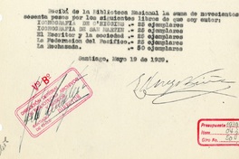 [Recibo] 1939 mayo 19, Santiago, Chile [a] Biblioteca Nacional de Chile  [manuscrito] Eugenio Orrego Vicuña.