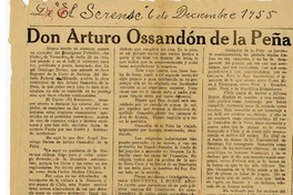 Don Arturo Ossandón de la Peña  [manuscrito] Domingo Beroes.