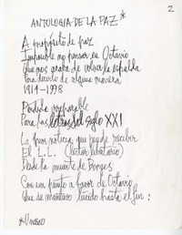 Antología de la paz  [manuscrito] Nicanor Parra.