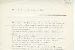 Blaise Cendrars, mi tío Jorge y Rilke  [manuscrito] Jorge Teillier.