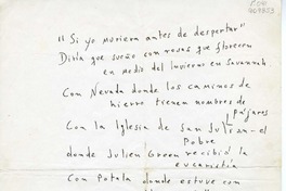 Si yo muriera antes de despertar  [manuscrito] Jorge Teillier.