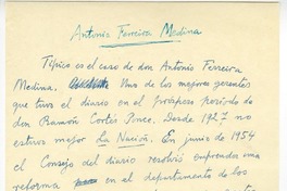 Antonio Ferreira Medina  [manuscrito] Joaquín Edwards Bello.