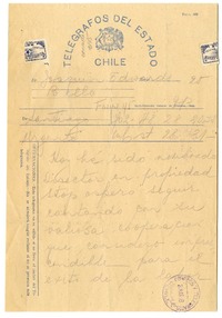 [Telegrama] 1946 marzo 28, Santiago, Chile [a] Joaquín Edwards Bello  [manuscrito] Adolfo Fuentes Rojas.
