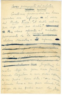 Causa permanente de malestar nacional  [manuscrito] Joaquín Edwards Bello.