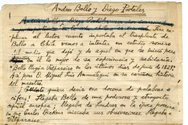 Andres Bello y Diego Portales  [manuscrito] Joaquín Edwards Bello.