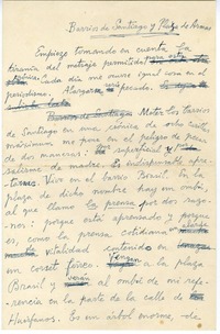 Barrios de Santiago y Plaza de Armas  [manuscrito] Joaquín Edwards Bello.
