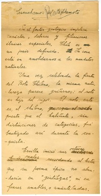 Escuchemos el terremoto  [manuscrito] Joaquín Edwards Bello.