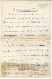 El fin del dictador trujillo  [manuscrito] Joaquín Edwards Bello.