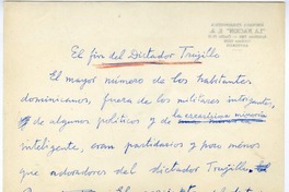 El fin del dictador trujillo  [manuscrito] Joaquín Edwards Bello.