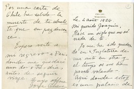 [Carta] 1926 agosto 4, Inglaterra [a] Joaquín Edwards Bello, París, Francia  [manuscrito] Jorge Cuevas (Marqués de Cuevas).