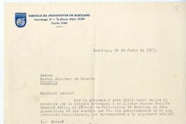 [Carta] 1973 junio 20, Santiago, [Chile][a] Marta Albornoz  [manuscrito] Enrique Munita Whittaker.