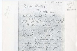 [Carta] 1979 abril 20, [Santiago], [Chile] [a] Oreste Plath  [manuscrito] Alicia Morel.