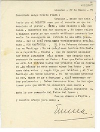 [Carta] 1979 enero 22, Linares, Chile [a] Oreste Plath  [manuscrito] Emma Jauch.